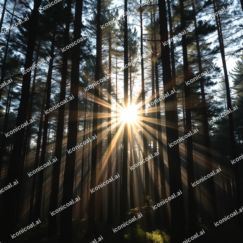 Sunbeams Filtering Through Forest Trees Morning Magic