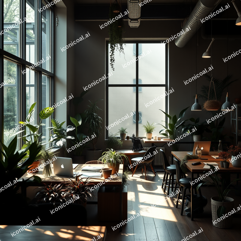Contemporary Co-working Space With Plants And Natural Lig...