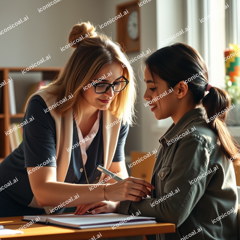 Teacher Helping Student One-on-one Supportive Education M...