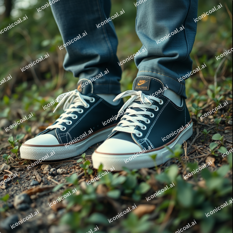 Sustainable Sneakers On Natural Background Eco-friendly F...