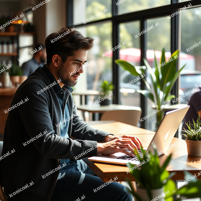 Entrepreneur Working At Coffee Shop With Laptop Natural S...