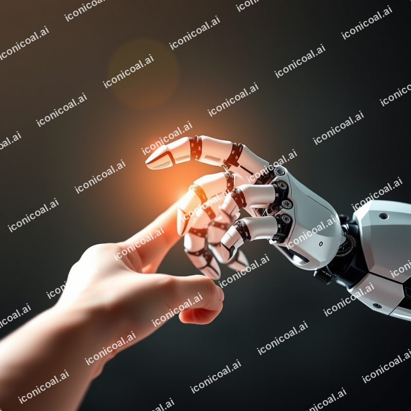 Robot Hand Touching Human Hand Ai Technology Concept