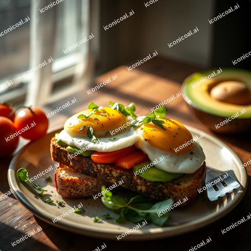 Avocado Toast With Eggs Healthy Brunch Natural Lighting