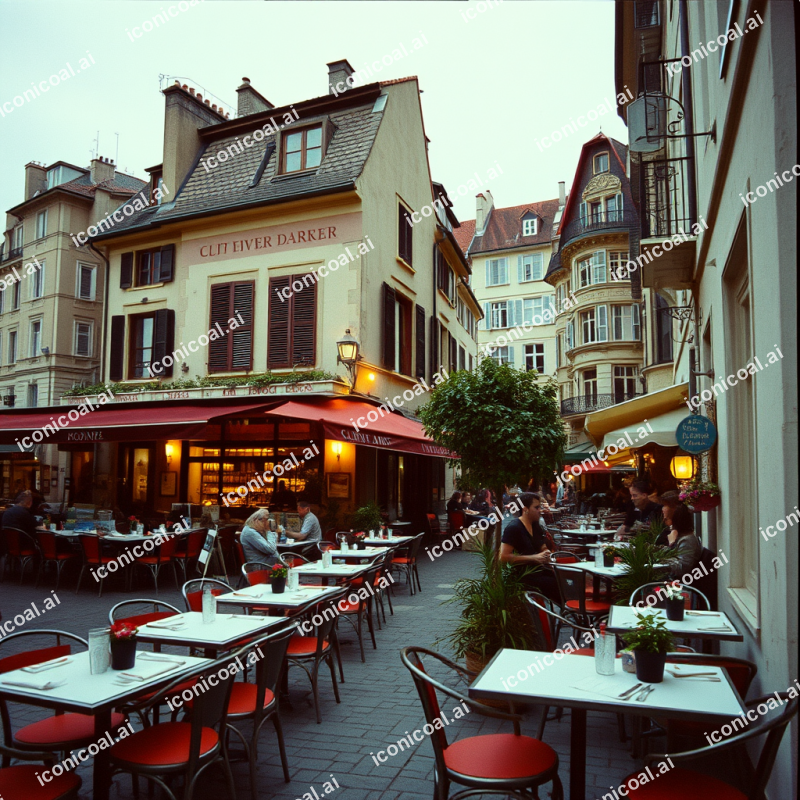 Cozy Cafe Terrace In European Old Town Authentic