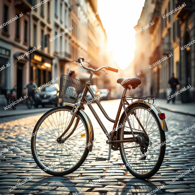 Vintage Bicycle Parked On European Cobblestone Street