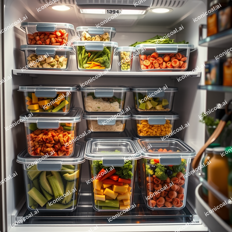 Healthy Meal Prep Containers Organized In Refrigerator We...