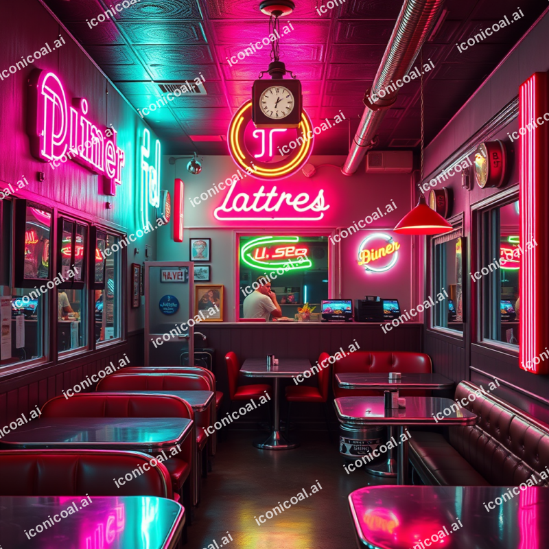 Classic Diner Interior Neon Signs Retro Americana