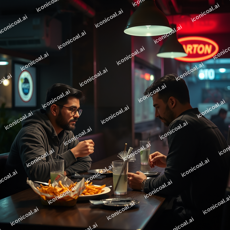 Startup Team Working Late With Takeout Food Casual Atmosp...