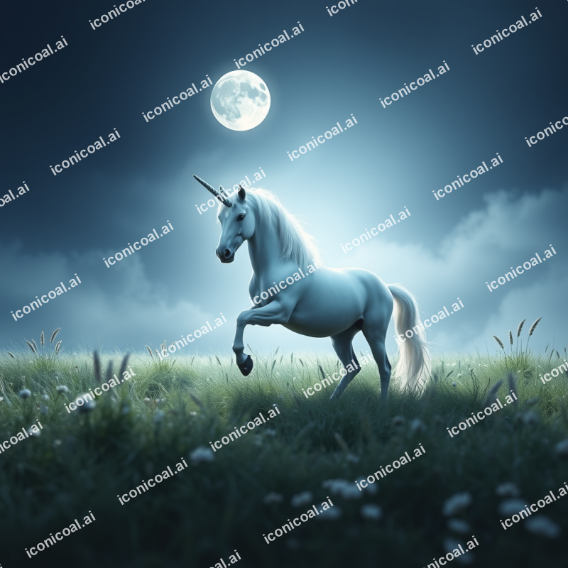 Unicorn In Moonlit Meadow Magical Creature Fantasy