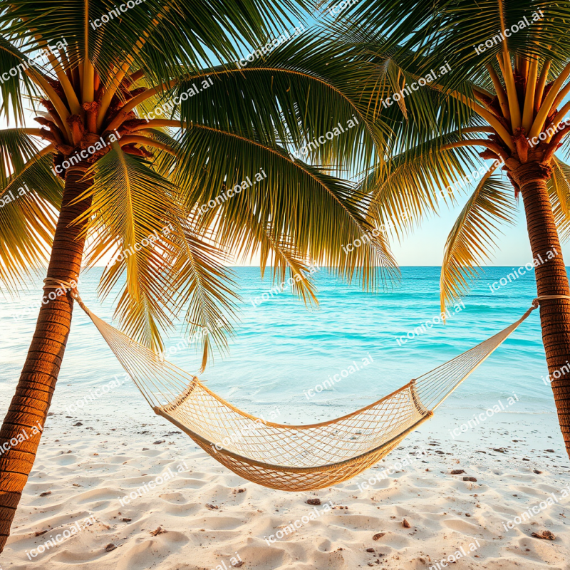Beach Hammock Between Palm Trees Relaxation Vacation