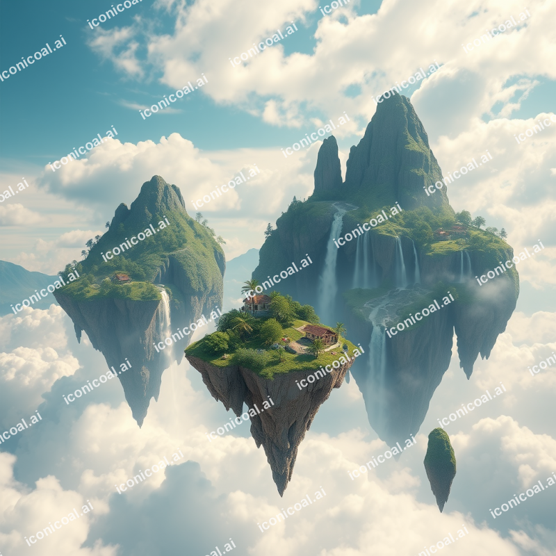 Floating Islands In Sky With Waterfalls Fantasy Landscape