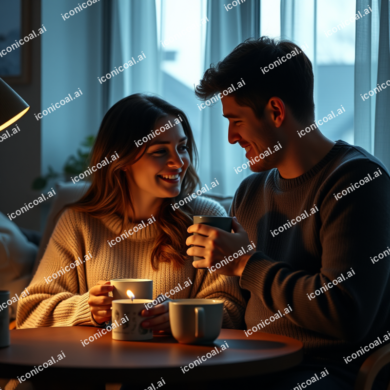 Couple Enjoying Morning Coffee Together Cozy Home Moment