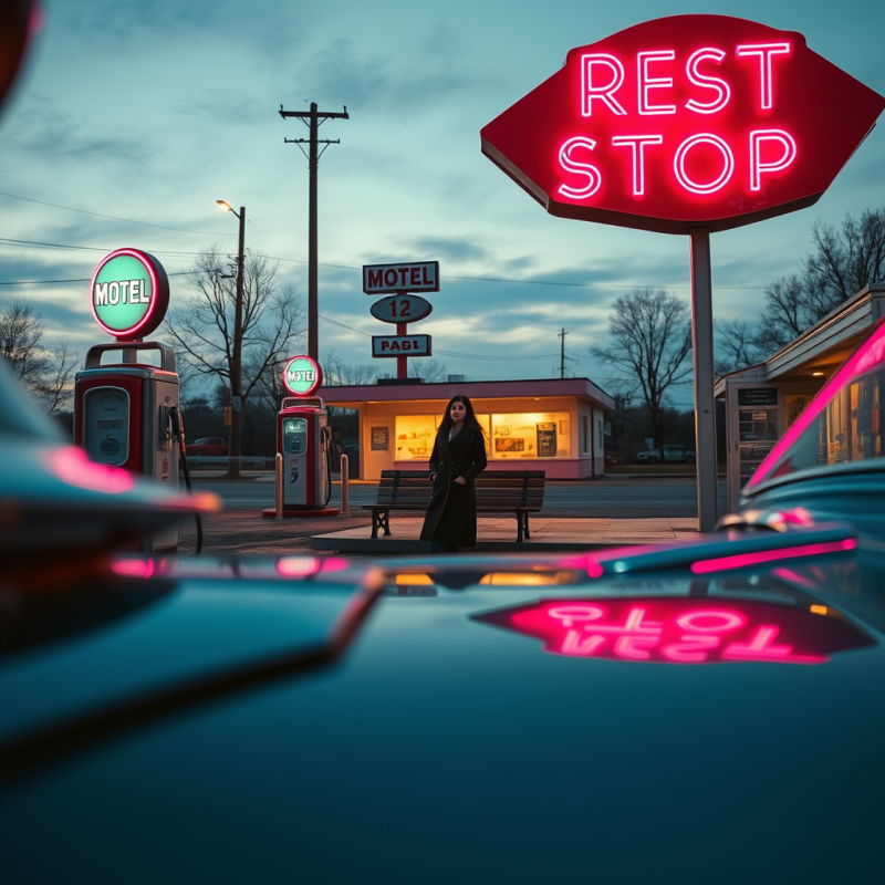 1950s Gas Station at Dusk