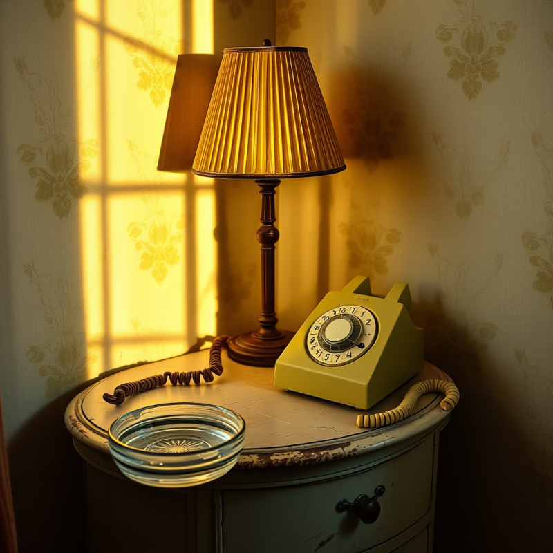 1950s Rotary Telephone Resting on a Chipped Porcelain S...