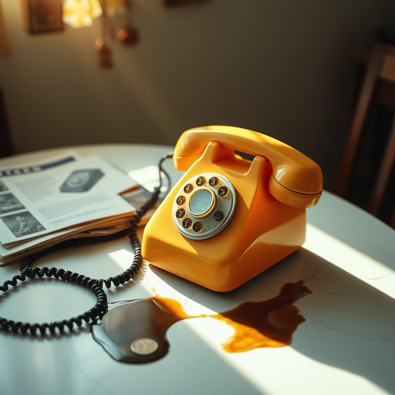 1950s Vintage Rotary Phone Sitting on a Cracked Porcela...