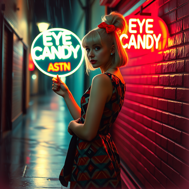 1960s Mod Girl in a Psychedelic Geometric-patterned Min...