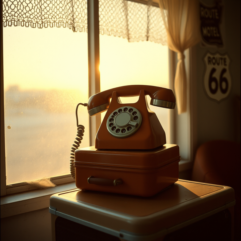 Vintage Phone on Suitcase by Window