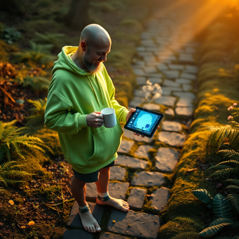Man in Green Hoodie on Mossy Path