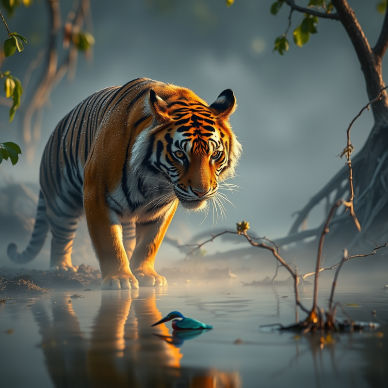 Tiger Stalking Near Water