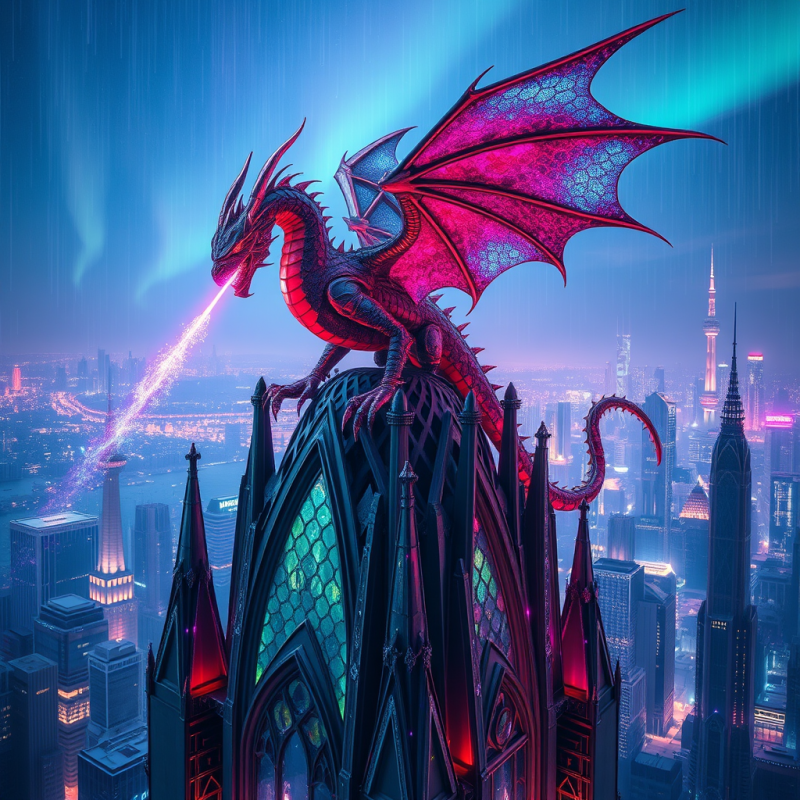 Glowing Dragon on Gothic Cathedral