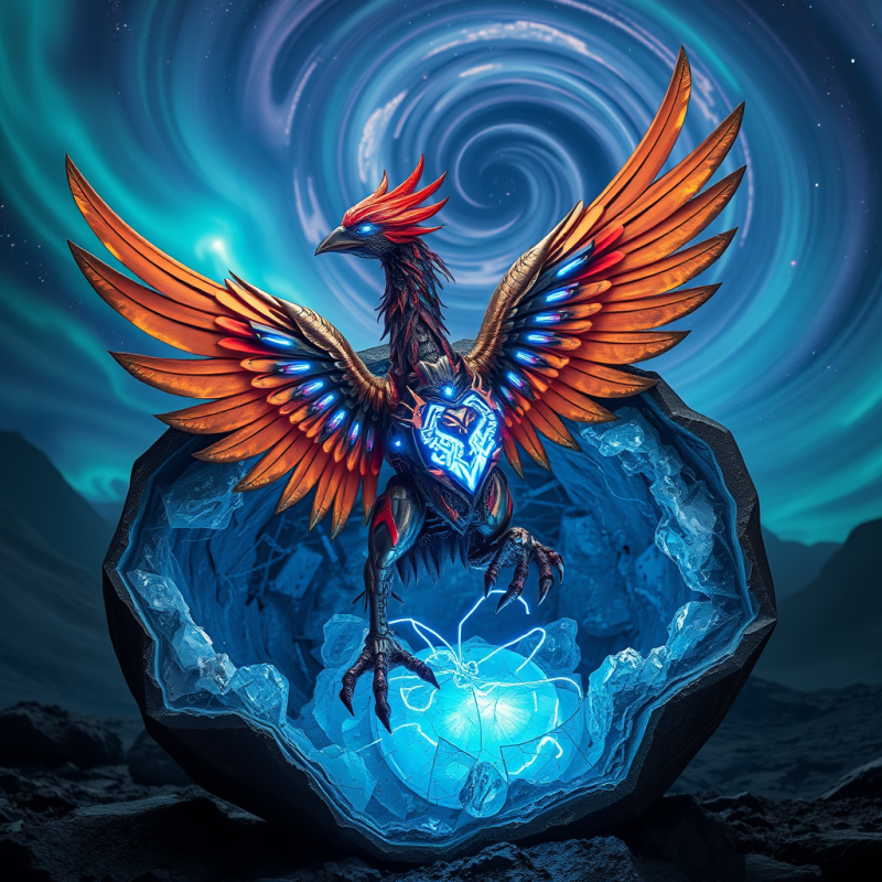 Cybernetic Phoenix with Glowing Wings