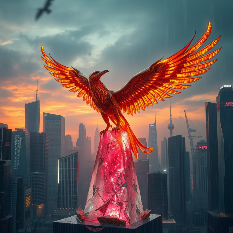 Phoenix Rising in a Cityscape