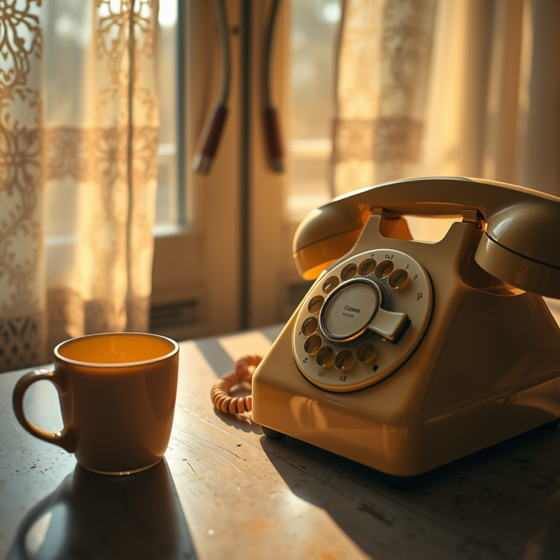 Vintage Telephone and Coffee Mug