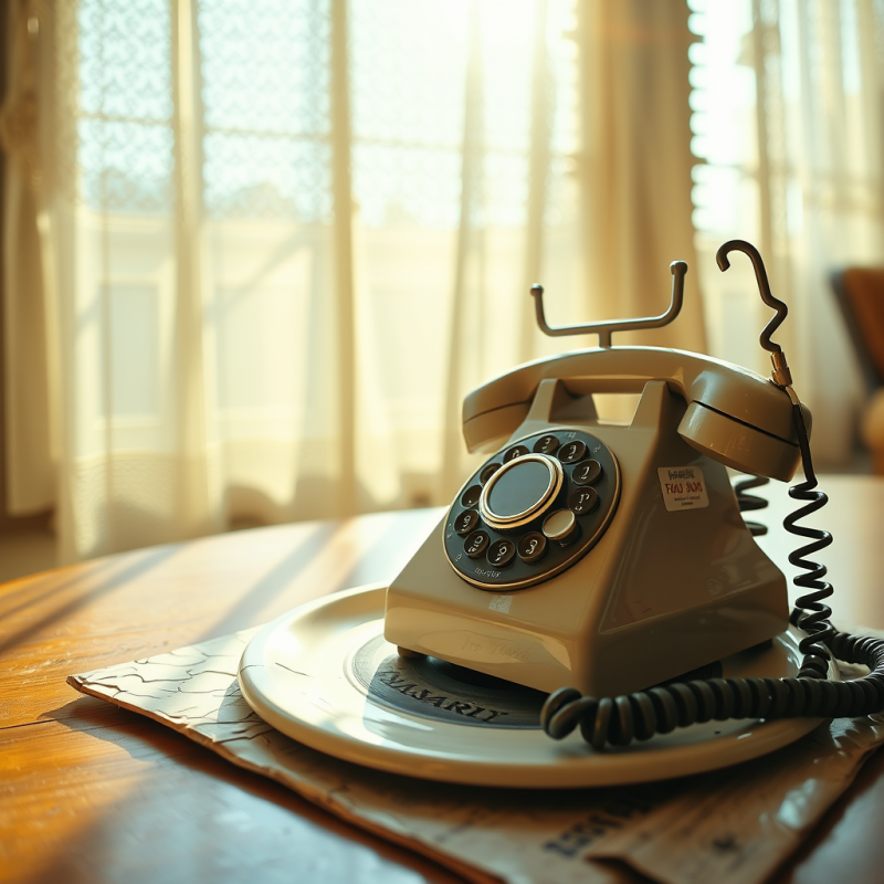 Vintage Rotary Phone on Wooden Table