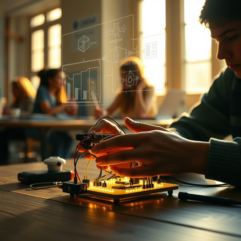 Student Building Circuit with Holographic Design