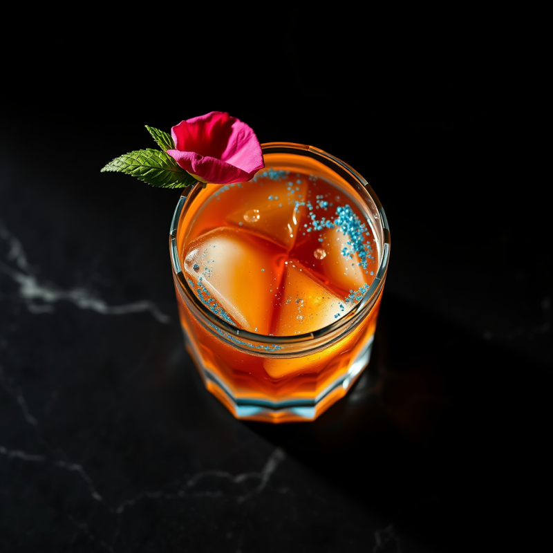 Orange Cocktail with Pink Flower Garnish