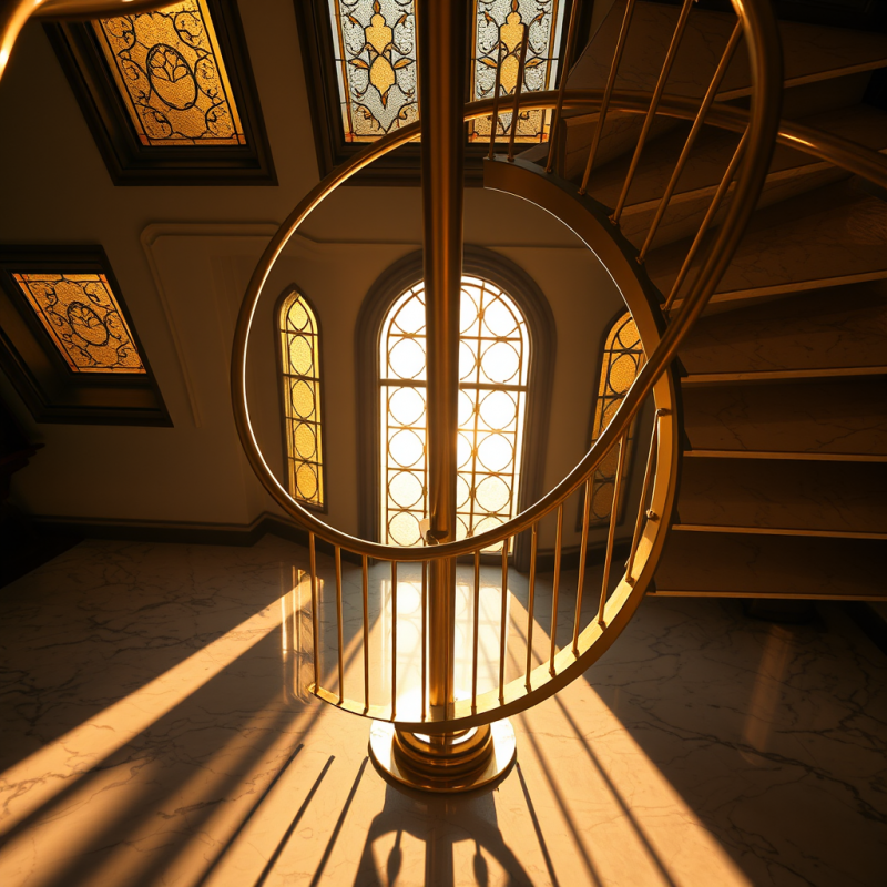 Spiral Staircase in Illuminated Room