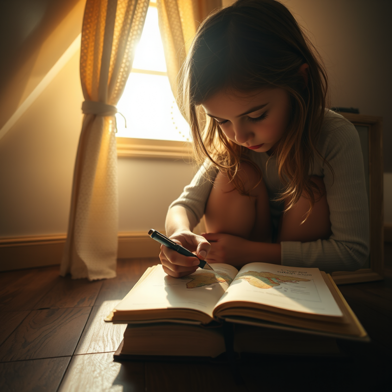Girl Studying Geography in Sunlight