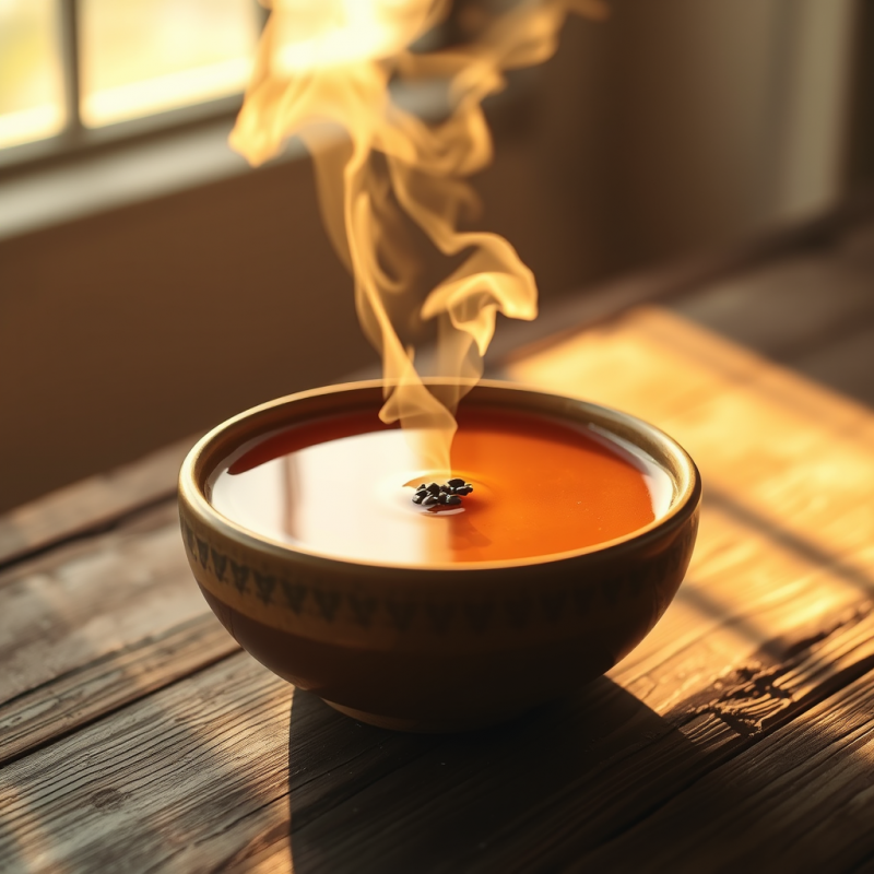 Steaming Bowl of Soup on Wooden Table