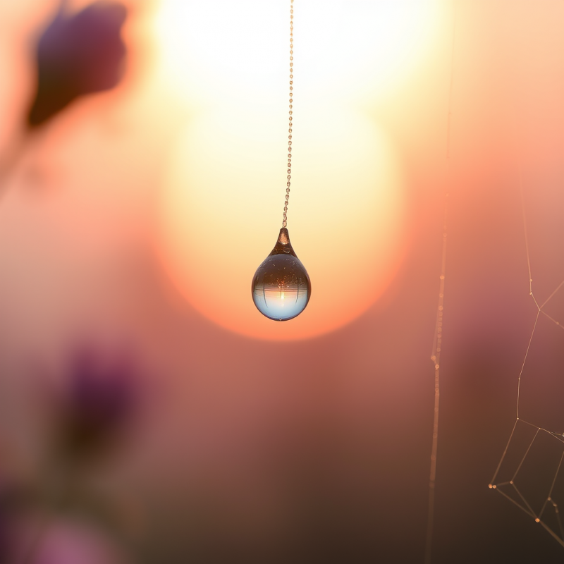 Sunset Reflection in Water Droplet