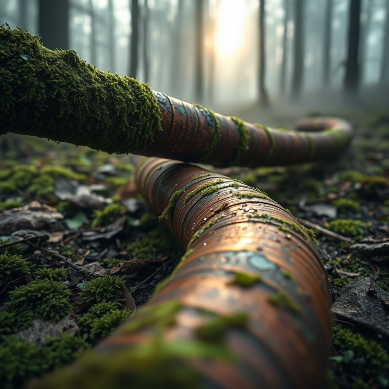 Mossy Rusty Pipe in Forest