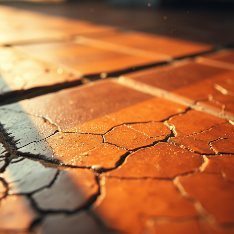 Cracked Terracotta Tiles in Warm Sunlight