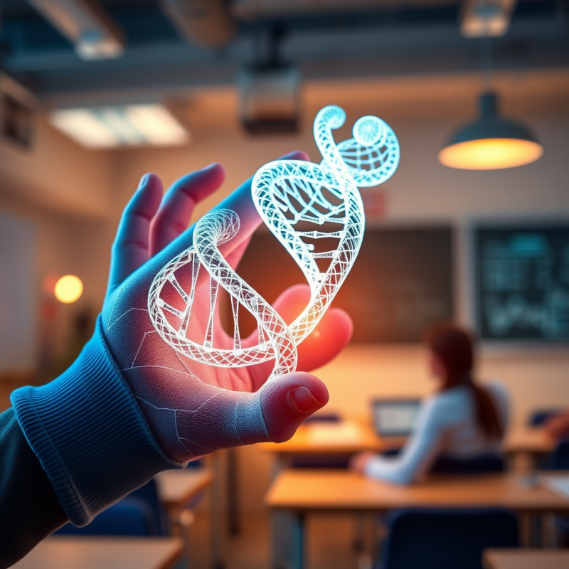 Hand Holding Glowing Dna Strand