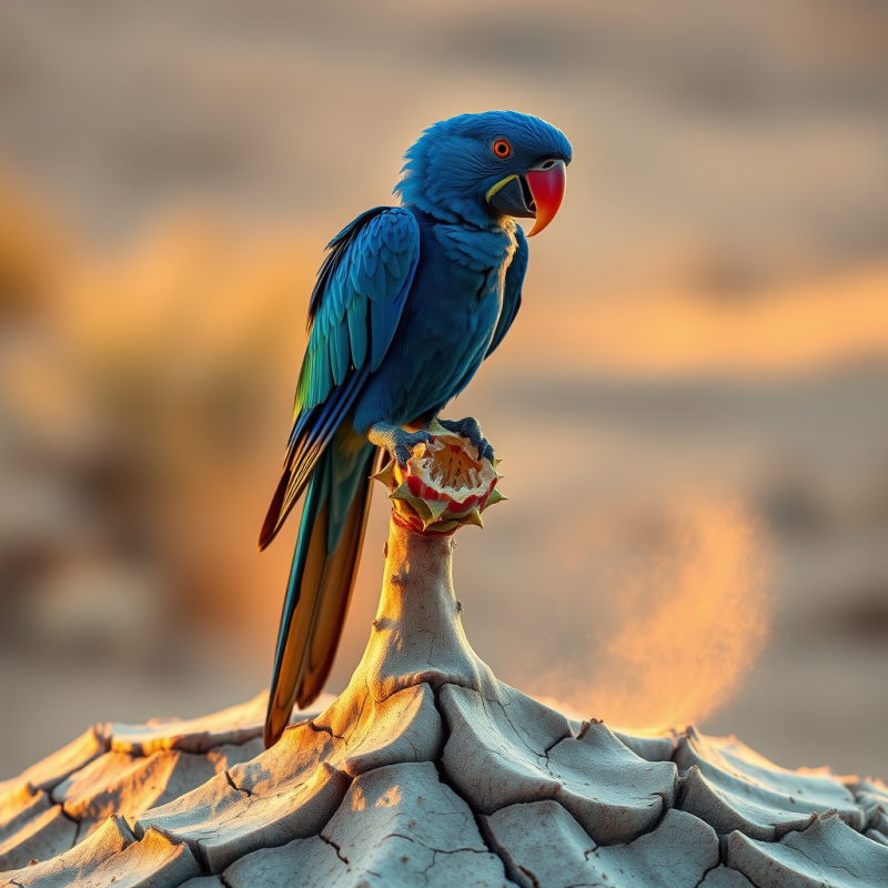 Parrot Perched on Cracked Surface