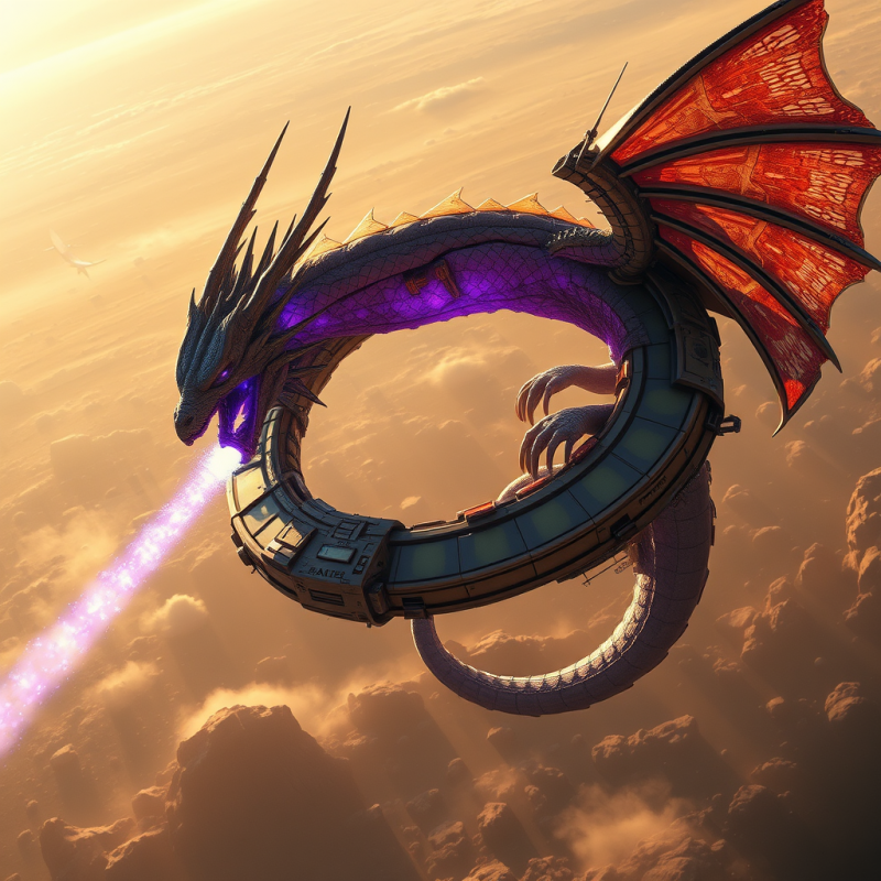 Cybernetic Dragon Breathing Purple Energy