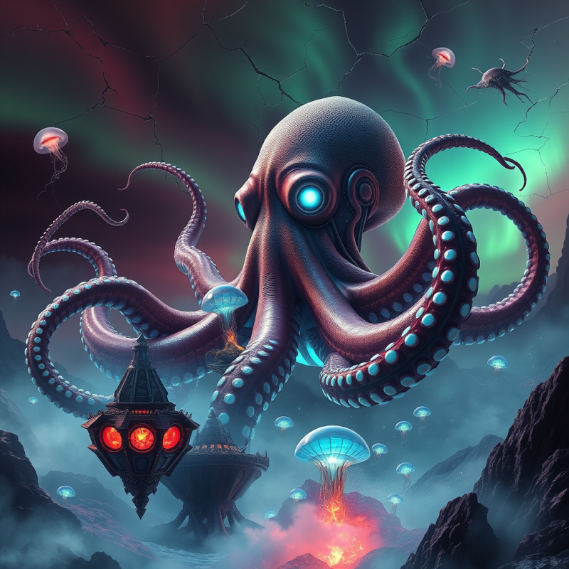 Mysterious Octopus in Alien Landscape