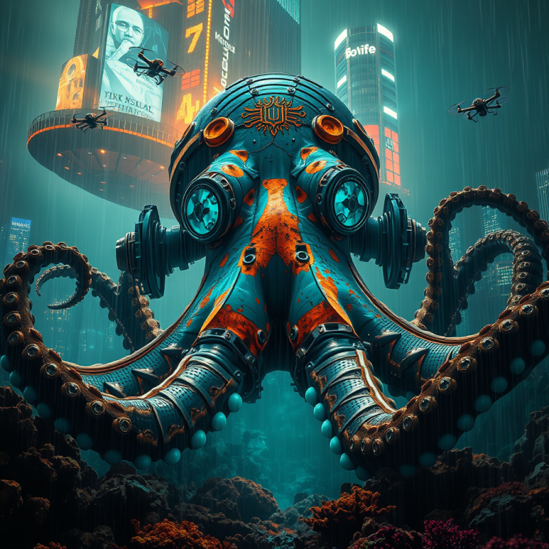 Cybernetic Octopus in Neon City