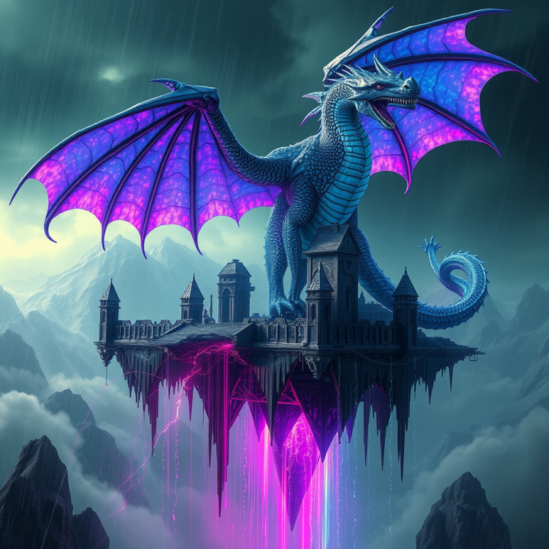 Glowing Dragon on Floating Castle