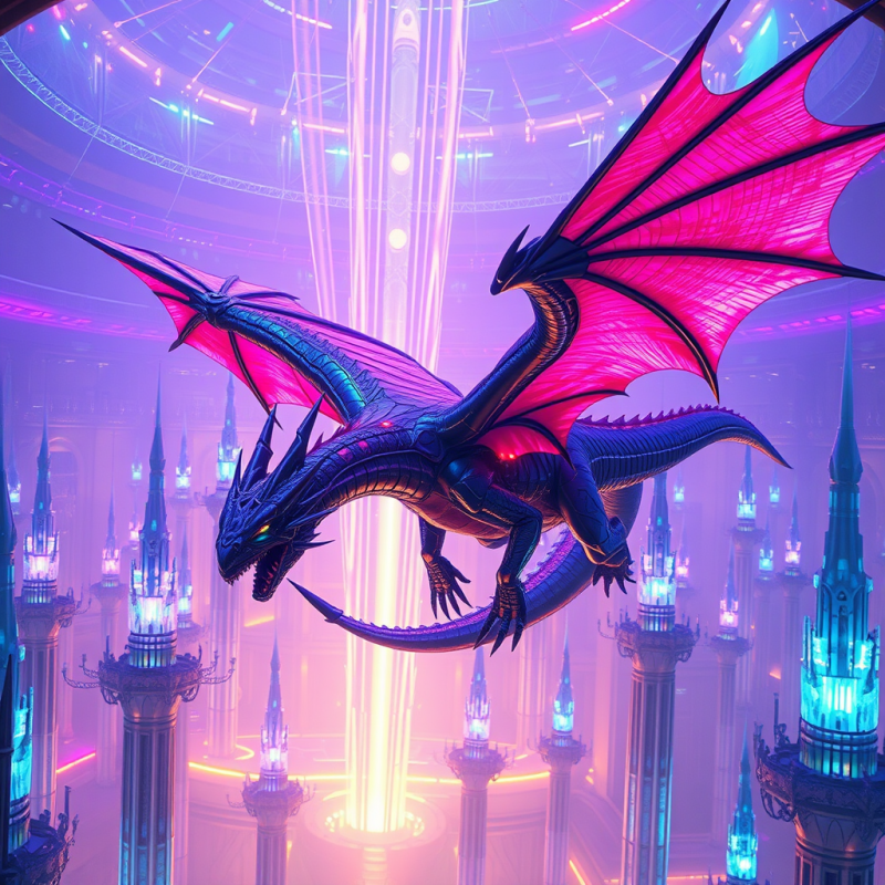 Glowing Dragon in Neon City