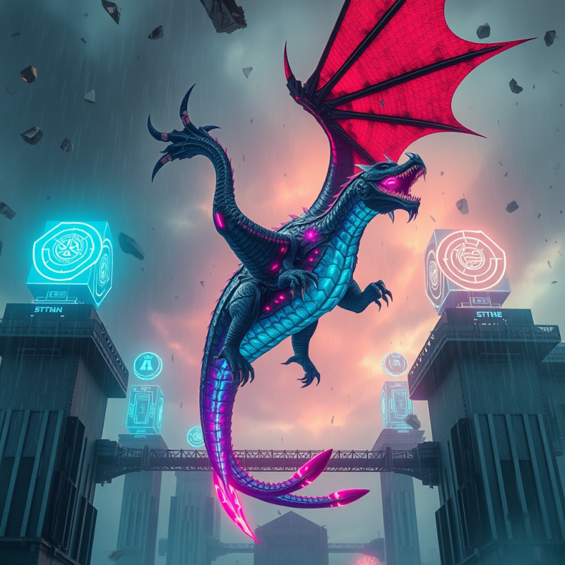 Cybernetic Dragon in Futuristic City