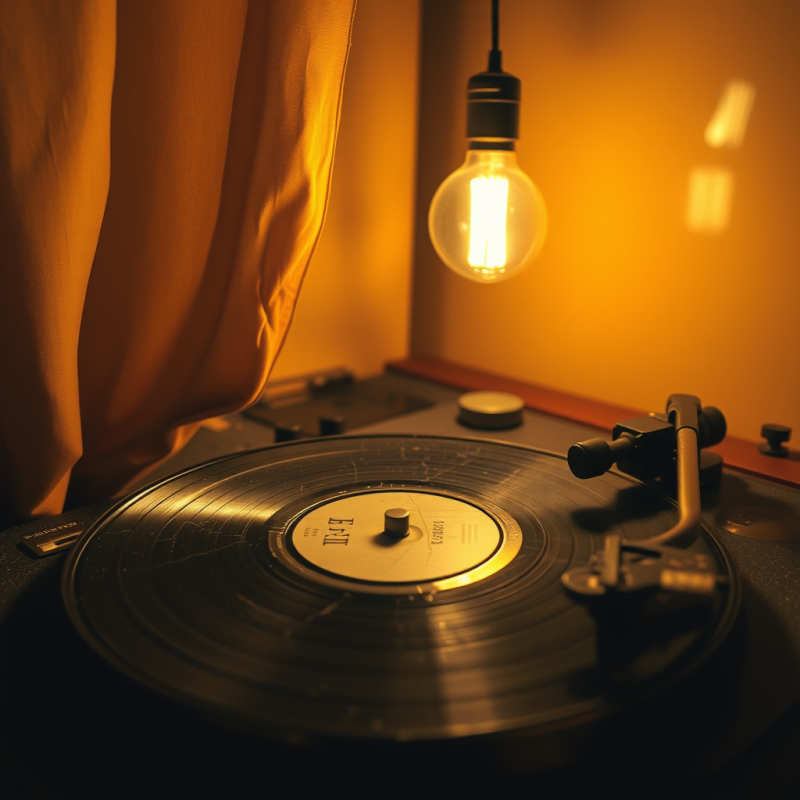 Vinyl Record Player Under Warm Light