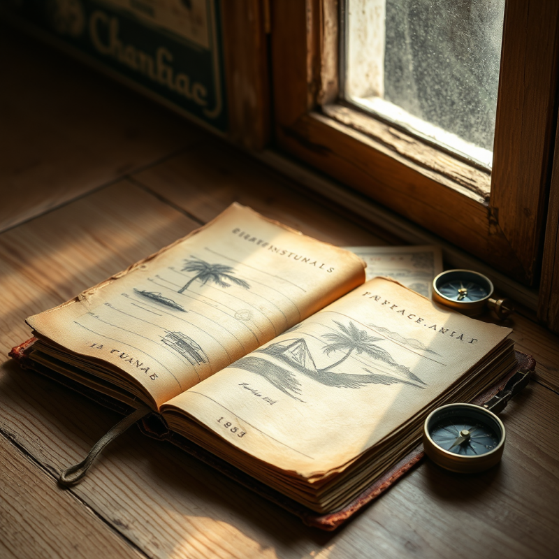 Vintage Travel Journal by Window