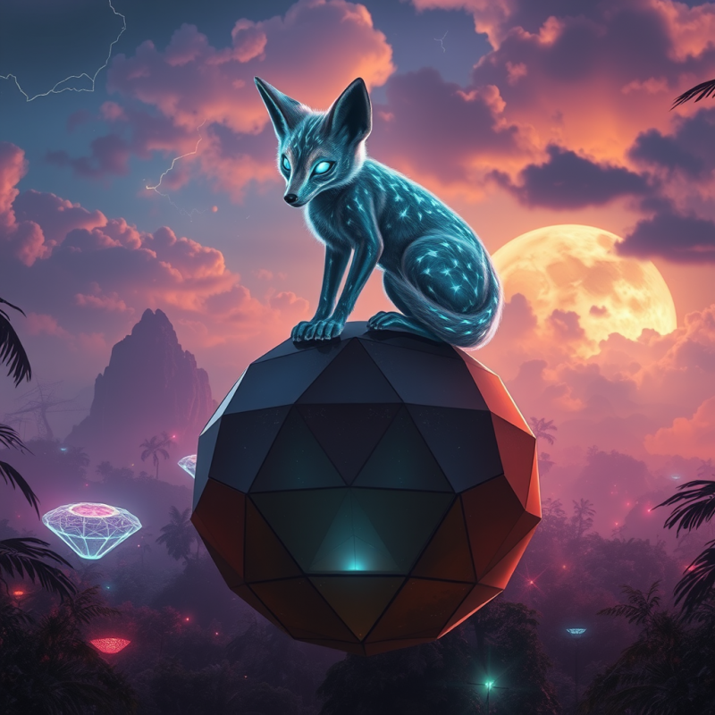 Mystical Fox on Geometric Sphere