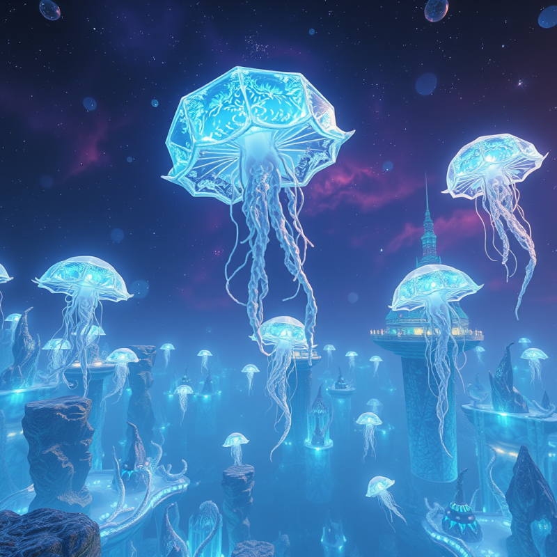 Glowing Jellyfish in Cosmic Landscape