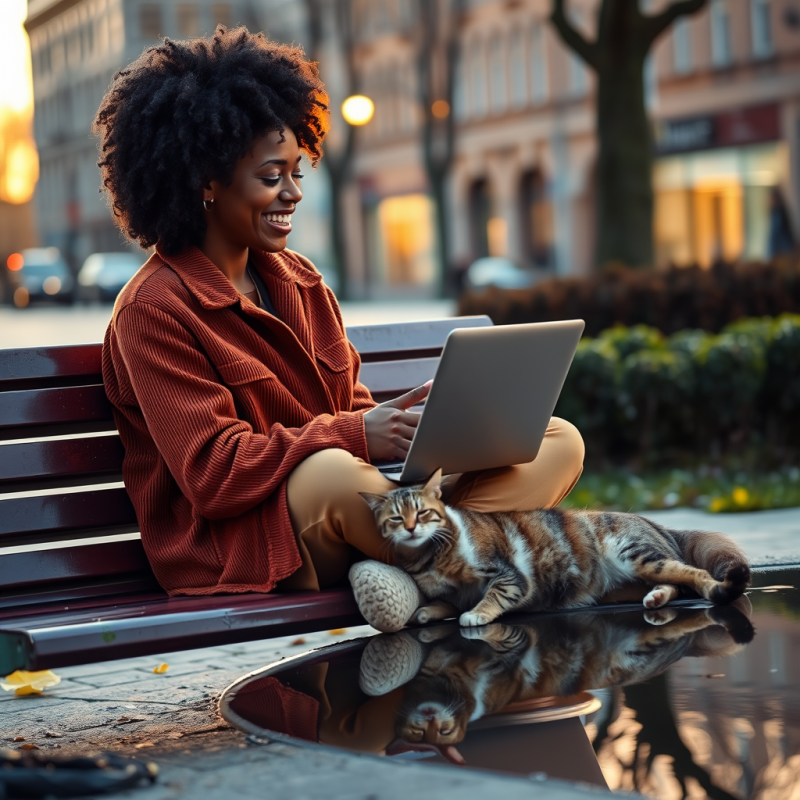 Woman with Cat on Laptop
