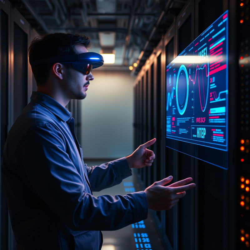Man in Vr Goggles Interacting with Data Display